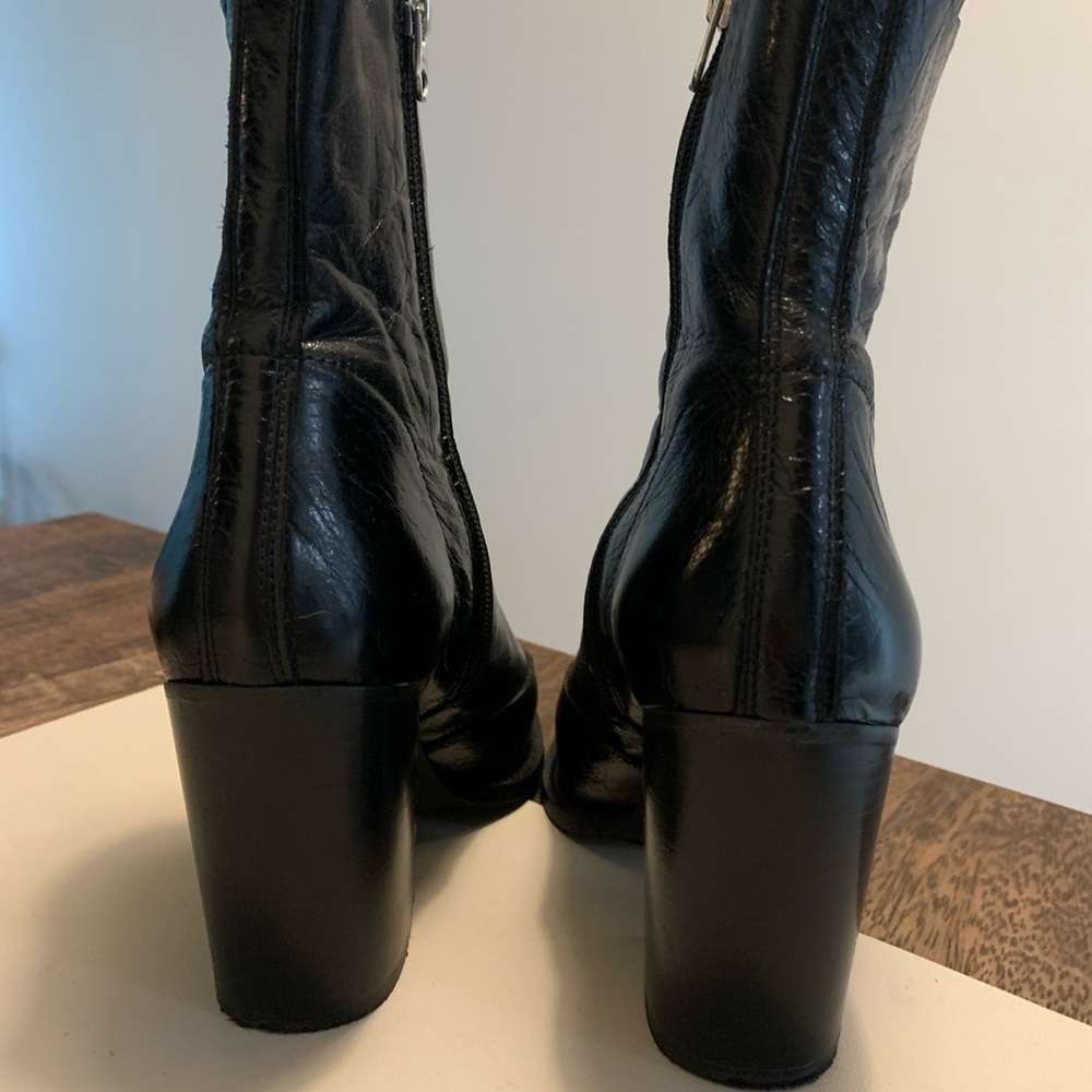 L’Intervalle Black Leather Cowboy Style Boots - Picture 3 of 4